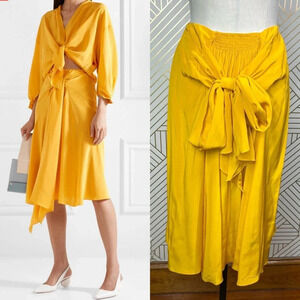 Tome Bow Tie Front‎ Midi Silk Skirt in Marigold Yellow Size US Large